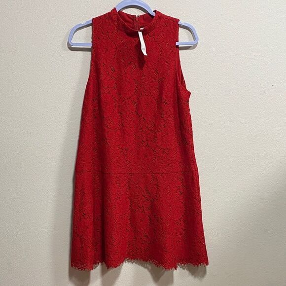 Ann Taylor LOFT Red Floral Lace Mock Neck Shift Dress | Size 6 NWT MSRP $98 - Picture 3 of 10